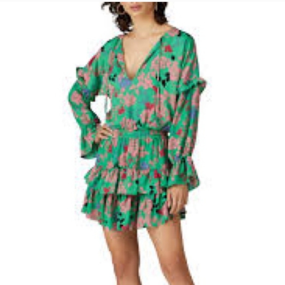 MISA 🥰 Floral Green Ruffle Dress
